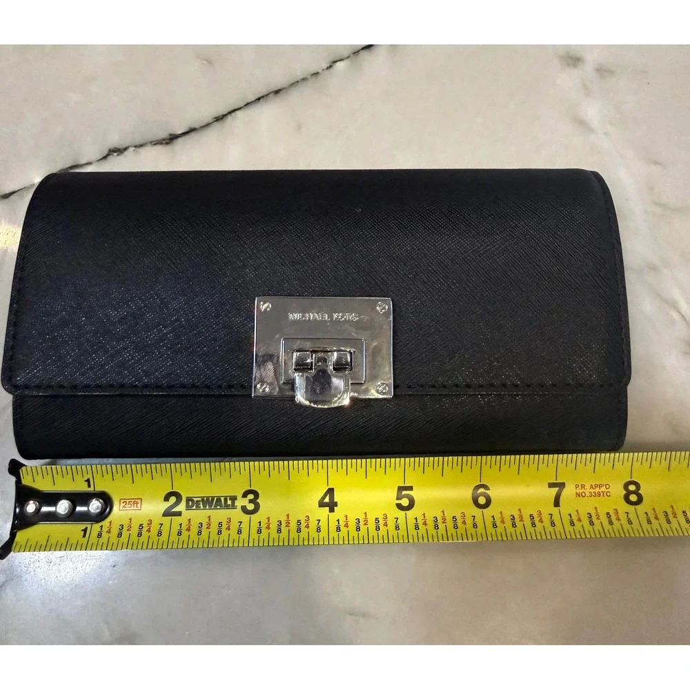 Michael Kors Black Saffiano Leather Turnlock Flap Continental Wallet